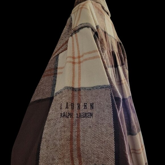 Lauren Ralph Lauren  Plaid Flannel Long Shacket Brown/Beige Front Zipper - Picture 8 of 16